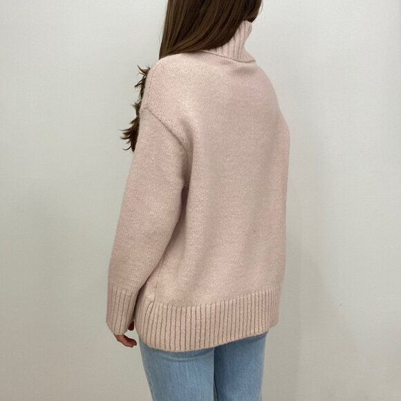 NWT Pink Oversized Chunky Knit Turtleneck Sweater - Picture 5 of 8